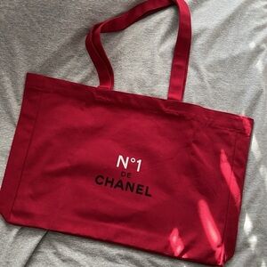 CHANEL No.1 Red Canvas Tote with Paper Bag ( Free )